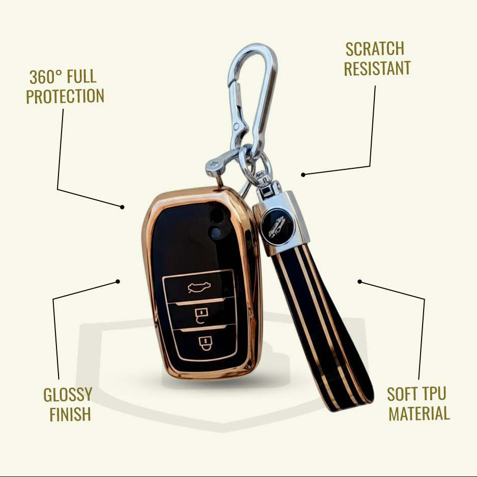 TPU Key Cover for Toyota Fortuner, Hilux, Innova Crysta, Legender, Innova HyCross, Land Cruiser | 3 Button Type M1 Push Start Smart Key