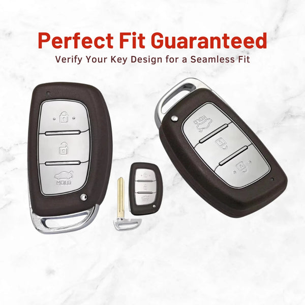Metal Leather Key Cover For Hyundai Creta | Hyundai Creta Key Cover | Hyundai Creta 3 button smart key cover Brown