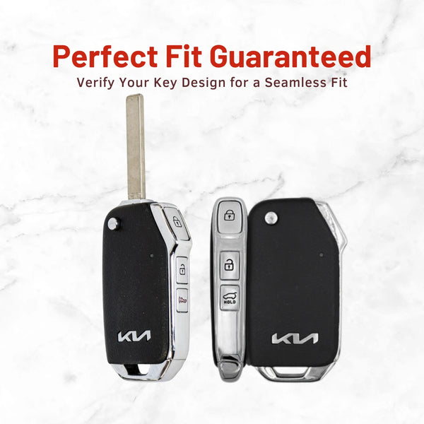 Metal Leather Key Cover For Kia Carens Premium | Kia Carens Premium Key Cover | Carens Premium 3 Button Flip Key Cover Brown
