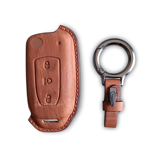 Leather Car Key Cover For TATA Arai, Safari, Tiago, Zest, Bolt, Tigor, Hexa, Nexon, Harrier, Altroz, Punch | 3 Button Flip Key