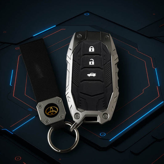 Transformer Car Key Cover Silver For Toyota Fortuner, Hilux, Innova Crysta, Legender, Innova HyCross, Land Cruiser | 3 Button Type M1 Push Start Smart Key