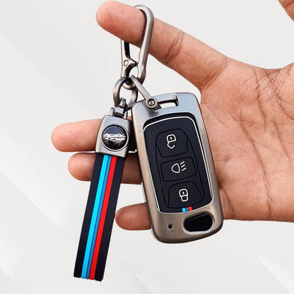 Metal Silicone Key Cover (Belt) For TATA Arai, Safari, Tiago, Zest, Bolt, Tigor, Hexa, Nexon, Harrier, Altroz, Punch | 3 Button Flip Key