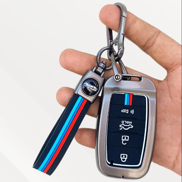 Metal Silicone Key Cover with Belt for Kia Seltos, Sonet, Carens | Push Start Only Key