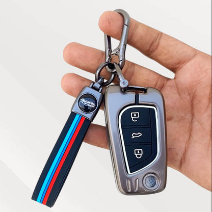Metal Silicone Key Cover (Belt) for Toyota Corolla Altis, Innova Crysta | 3 Button Flip Key