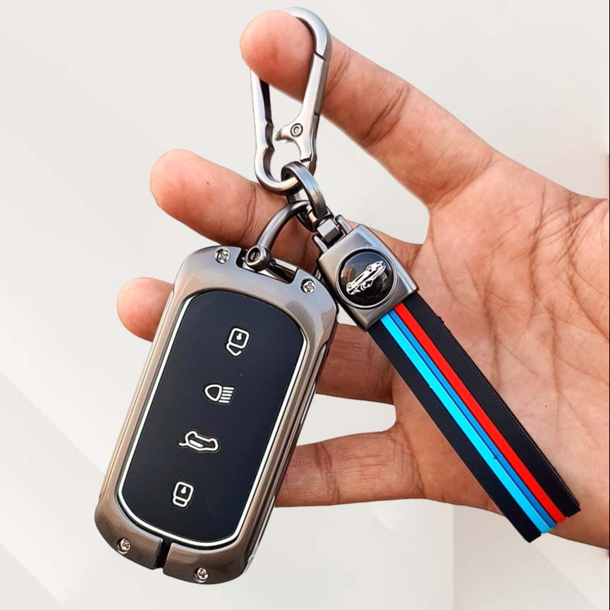 Metal Silicone Key Cover with Belt for TATA curvv| 4 Button smart key