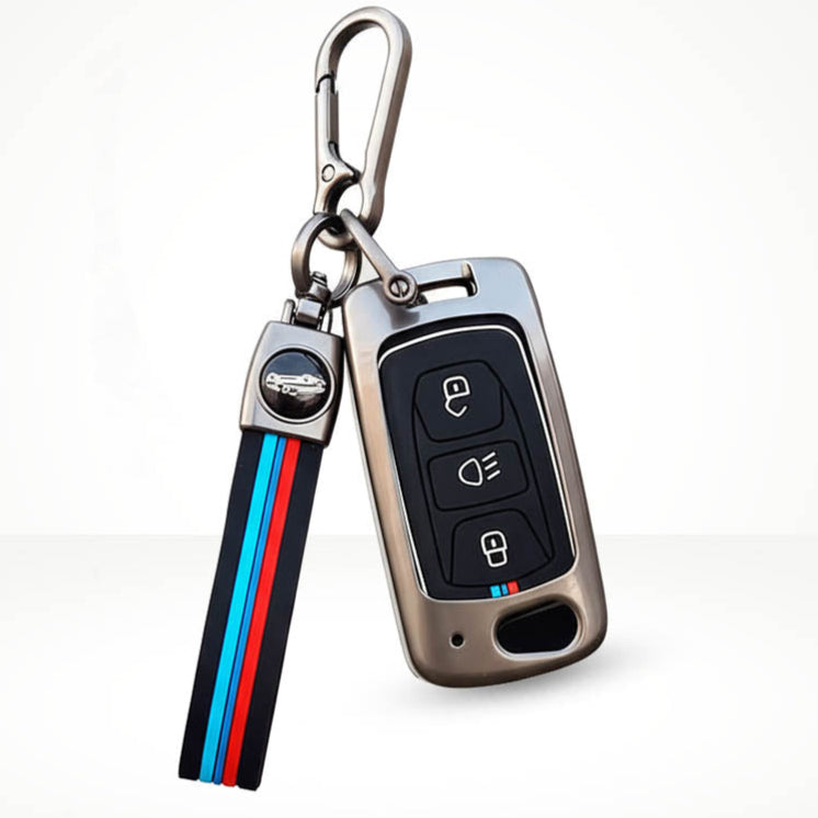 Metal Silicone Key Cover (Belt) For TATA Arai, Safari, Tiago, Zest, Bolt, Tigor, Hexa, Nexon, Harrier, Altroz, Punch | 3 Button Flip Key