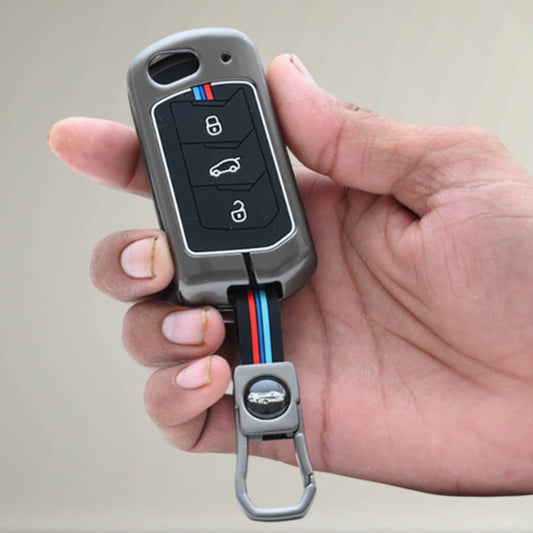 Metal Silicon Key Cover For Mahindra Scorpio, XUV 300, Marazzo, XUV 700, 3XO, XUV 400 EV, Bolero, Thar, TUV 3 & Thar Roxx | 3 Button Flip Key