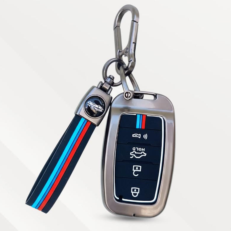 Metal Silicone Key Cover with Belt for Kia Seltos, Sonet, Carens | Push Start Only Key