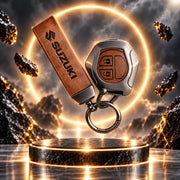 Metal Leather Key Cover For Suzuki Brezza | Suzuki Brezza Key Cover | Suzuki Brezza 2 Button Remote Key Cover Brown