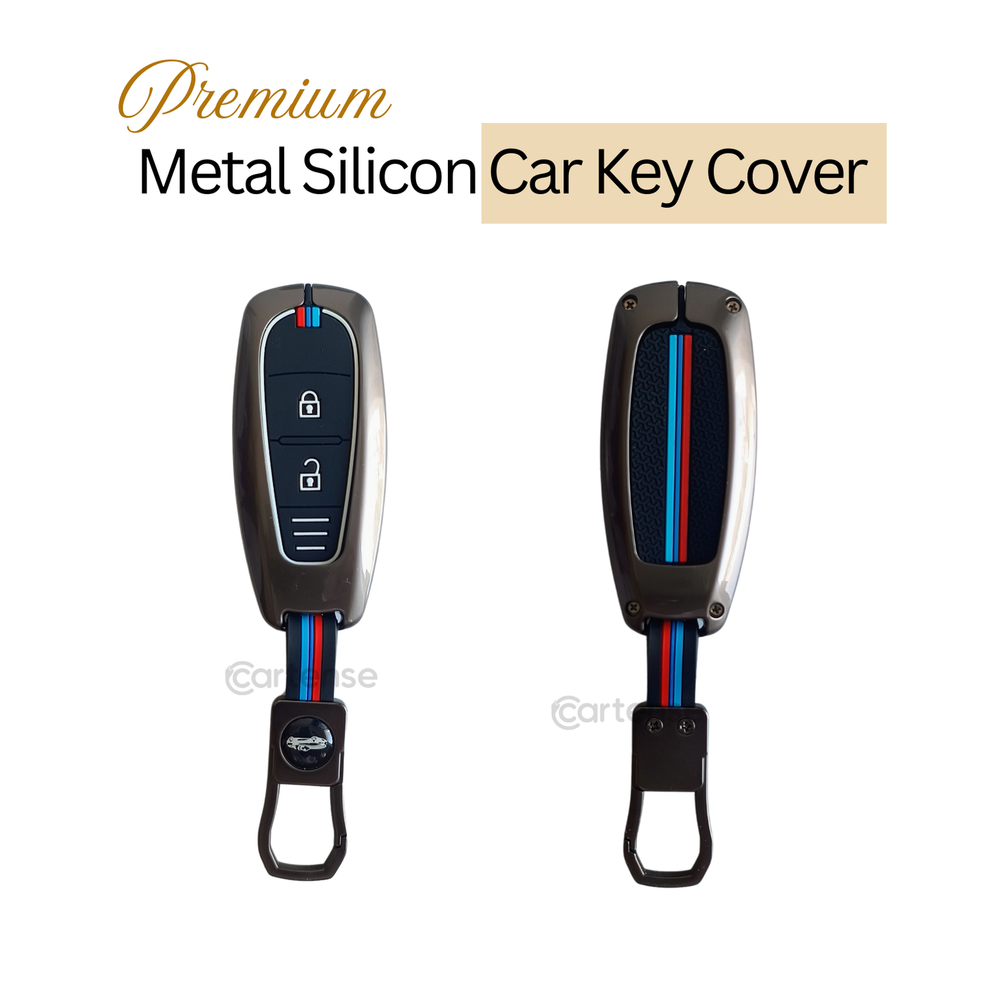 Metal Silicon Key Cover for Suzuki Baleno, Ciaz, Grand Vitara, Brezza, S Cross, Swift, Ignis, XL6, Fronx | 2 Button Smart Key