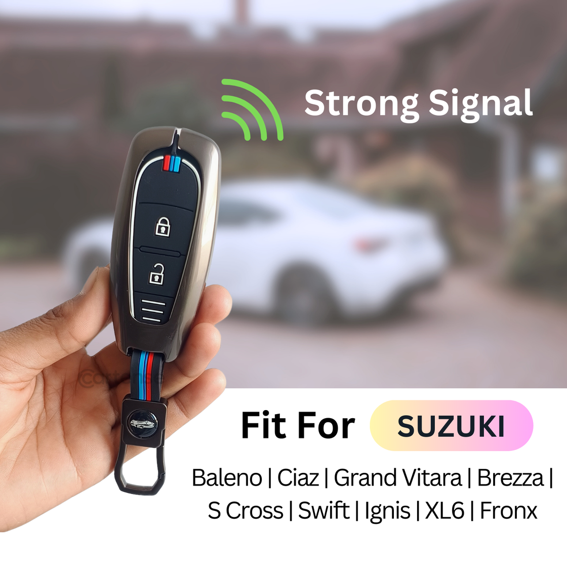 Metal Silicon Key Cover for Suzuki Baleno, Ciaz, Grand Vitara, Brezza, S Cross, Swift, Ignis, XL6, Fronx | 2 Button Smart Key