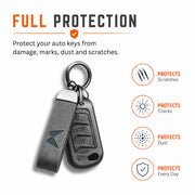 Metal Leather Key Cover For Mahindra Thar | Mahindra Thar Key Cover | 3 Button Flip Key Cover Grey
