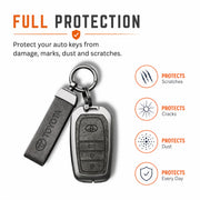 Metal Leather Key Cover For Toyota Fortuner | Toyota Fortuner Key Cover | Fortuner 3 Button M1 Push Start Smart Key Cover Grey