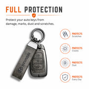 Metal Leather Key Cover For Hyundai Exter | Hyundai Exter Key Cover | Hyundai Exter 3 button smart key cover Grey
