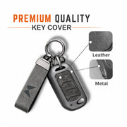 Metal Leather Key Cover For Mahindra Thar | Mahindra Thar Key Cover | 3 Button Flip Key Cover Grey