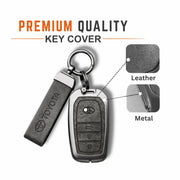 Metal Leather Key Cover For Toyota Legender | Toyota Legender Key Cover | Legender 3 Button M1 Push Start Smart Key Cover Grey