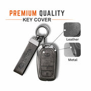 Metal Leather Key Cover For Toyota Fortuner | Toyota Fortuner Key Cover | 2 Button M1 Push Start Smart Key Cover Grey