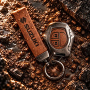 Metal Leather Key Cover For Suzuki Brezza | Suzuki Brezza Key Cover | Suzuki Brezza 2 Button Remote Key Cover Brown