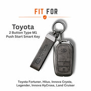 Metal Leather Key Cover For Toyota Legender | Toyota Legender Key Cover | Legender 2 Button M1 Push Start Smart Key Cover Grey
