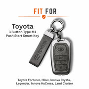 Metal Leather Key Cover For Toyota Legender | Toyota Legender Key Cover | Legender 3 Button M1 Push Start Smart Key Cover Grey