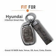 Metal Leather Key Cover For Hyundai Creta | Hyundai Creta Key Cover | Hyundai Creta 3 button smart key cover Grey