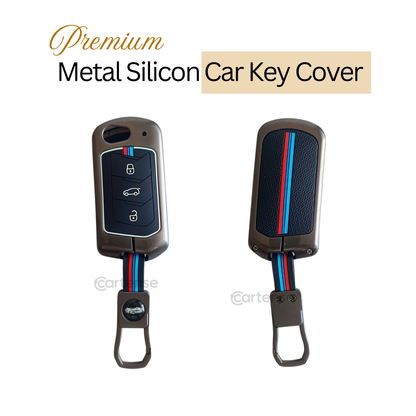 Metal Silicon Key Cover For Mahindra Scorpio, XUV 300, Marazzo, XUV 700, 3XO, XUV 400 EV, Bolero, Thar, TUV 3 & Thar Roxx | 3 Button Flip Key