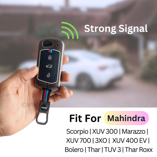 Metal Silicon Key Cover For Mahindra Scorpio, XUV 300, Marazzo, XUV 700, 3XO, XUV 400 EV, Bolero, Thar, TUV 3 & Thar Roxx | 3 Button Flip Key