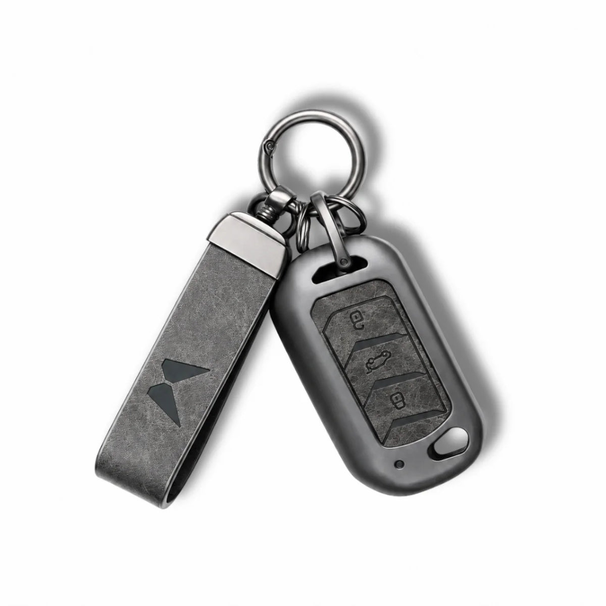 Metal Leather Key Cover For Mahindra Thar | Mahindra Thar Key Cover | 3 Button Flip Key Cover Grey