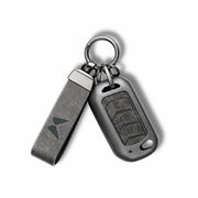 Metal Leather Key Cover For Mahindra Thar | Mahindra Thar Key Cover | 3 Button Flip Key Cover Grey