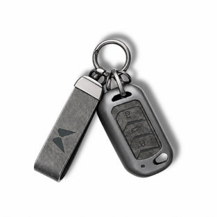 Metal Leather Key Cover For Mahindra Bolero B4 | Mahindra Bolero B4 Key Cover | 3 Button Flip Key Cover Grey