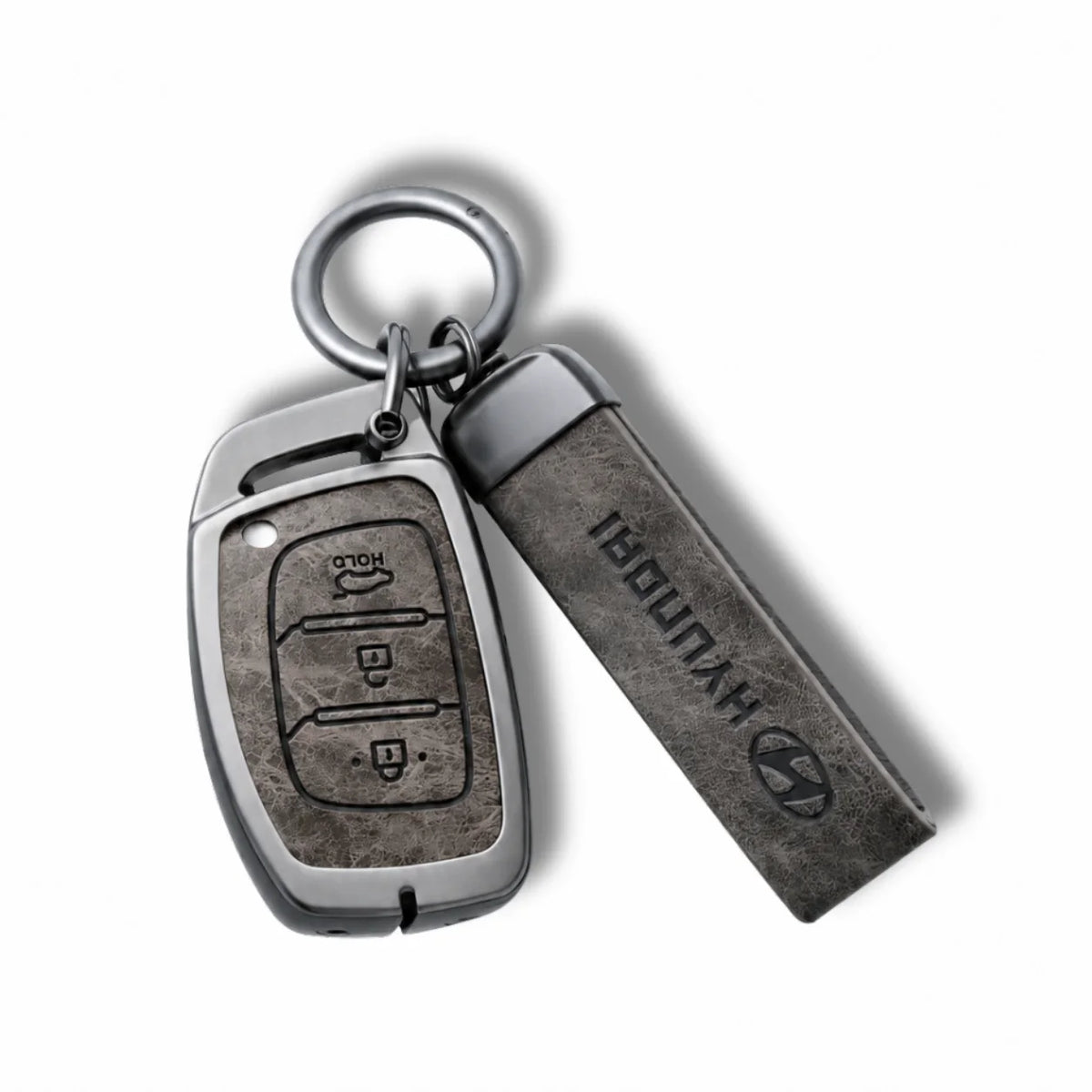Metal Leather Key Cover For Hyundai Verna | Hyundai Verna Key Cover | Hyundai Verna 3 button smart key cover Grey