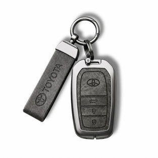 Metal Leather Key Cover For Toyota Hilux | Toyota Hilux Key Cover | Hilux 3 Button M1 Push Start Smart Key Cover Grey
