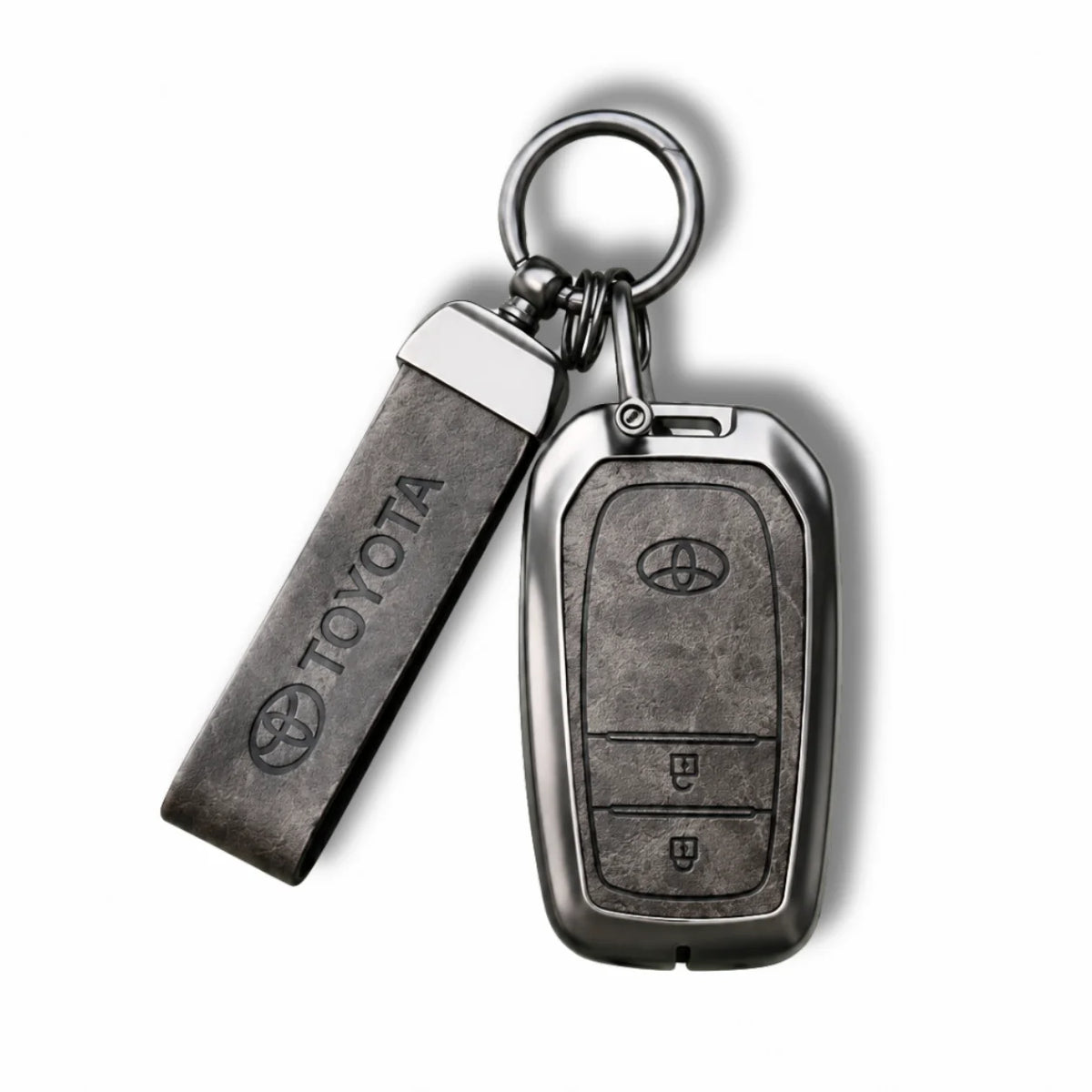Metal Leather Key Cover For Toyota Fortuner | Toyota Fortuner Key Cover | 2 Button M1 Push Start Smart Key Cover Grey