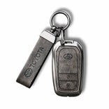 Metal Leather Key Cover For Toyota Fortuner | Toyota Fortuner Key Cover | 2 Button M1 Push Start Smart Key Cover Grey