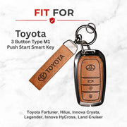 Metal Leather Key Cover For Toyota Hilux | Toyota Hilux Key Cover | Hilux 3 Button M1 Push Start Smart Key Cover Brown