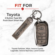 Metal Leather Key Cover For Toyota Innova Crysta | Innova Crysta Car Key Cover | Innova 3 Button M1 Push Start Smart Key Cover Grey