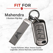 Metal Leather Key Cover For Mahindra Bolero B4 | Mahindra Bolero B4 Key Cover | 3 Button Flip Key Cover Grey