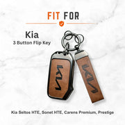 Metal Leather Key Cover For Kia Sonet HTE | Kia Sonet HTE Key Cover | Kia Sonet 3 Button Flip Key Cover Brown
