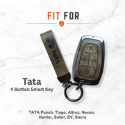 Metal Leather Key Cover For TATA EV | TATA EV Key Cover | TATA EV 4 Button Smart Key Cover Grey