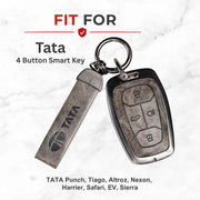 Metal Leather Key Cover For TATA Punch | TATA Punch Key Cover | TATA Punch 4 Button Smart Key Cover Grey