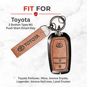 Metal Leather Key Cover For Toyota Hilux | Toyota Hilux Key Cover | Hilux 2 Button Push Start Smart Key Cover Brown