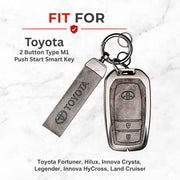 Metal Leather Key Cover For Toyota Hilux | Toyota Hilux Key Cover | Hilux 2 Button Push Start Smart Key Cover Grey
