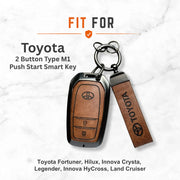 Metal Leather Key Cover For Toyota Hilux | Toyota Hilux Key Cover | Hilux 2 Button Push Start Smart Key Cover Brown
