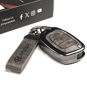 Metal Leather Key Cover For Hyundai Creta | Hyundai Key Case| Hyundai 3 button Flip key cover Grey