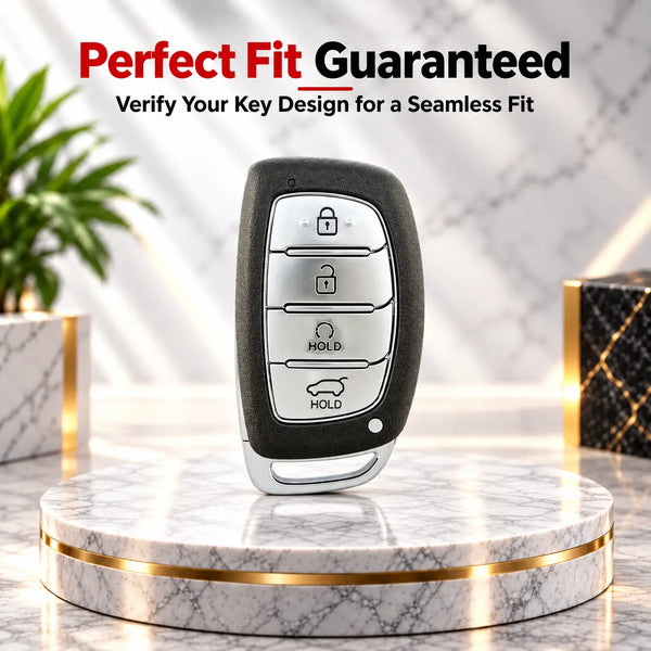 Metal Leather Key Cover For Hyundai Alcazar | Hyundai Alcazar Key Cover | Hyundai Alcazar 4 button smart key cover Brown