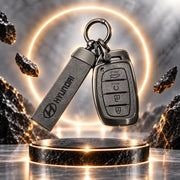 Metal Leather Key Cover For Hyundai Creta | Hyundai Creta Key Cover | Hyundai Creta 4 button smart key cover Grey