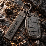 Metal Leather Key Cover For Hyundai Creta | Hyundai Creta Key Cover | Hyundai Creta 4 button smart key cover Grey