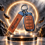 Metal Leather Key Cover For Hyundai Creta | Hyundai Creta Key Cover | Hyundai Creta 4 button smart key cover Brown