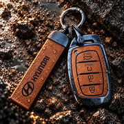Metal Leather Key Cover For Hyundai Creta | Hyundai Creta Key Cover | Hyundai Creta 4 button smart key cover Brown