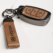 Metal Leather Key Cover For Hyundai Aura | Hyundai Aura Key Cover | Hyundai Aura 3 button smart key cover Brown